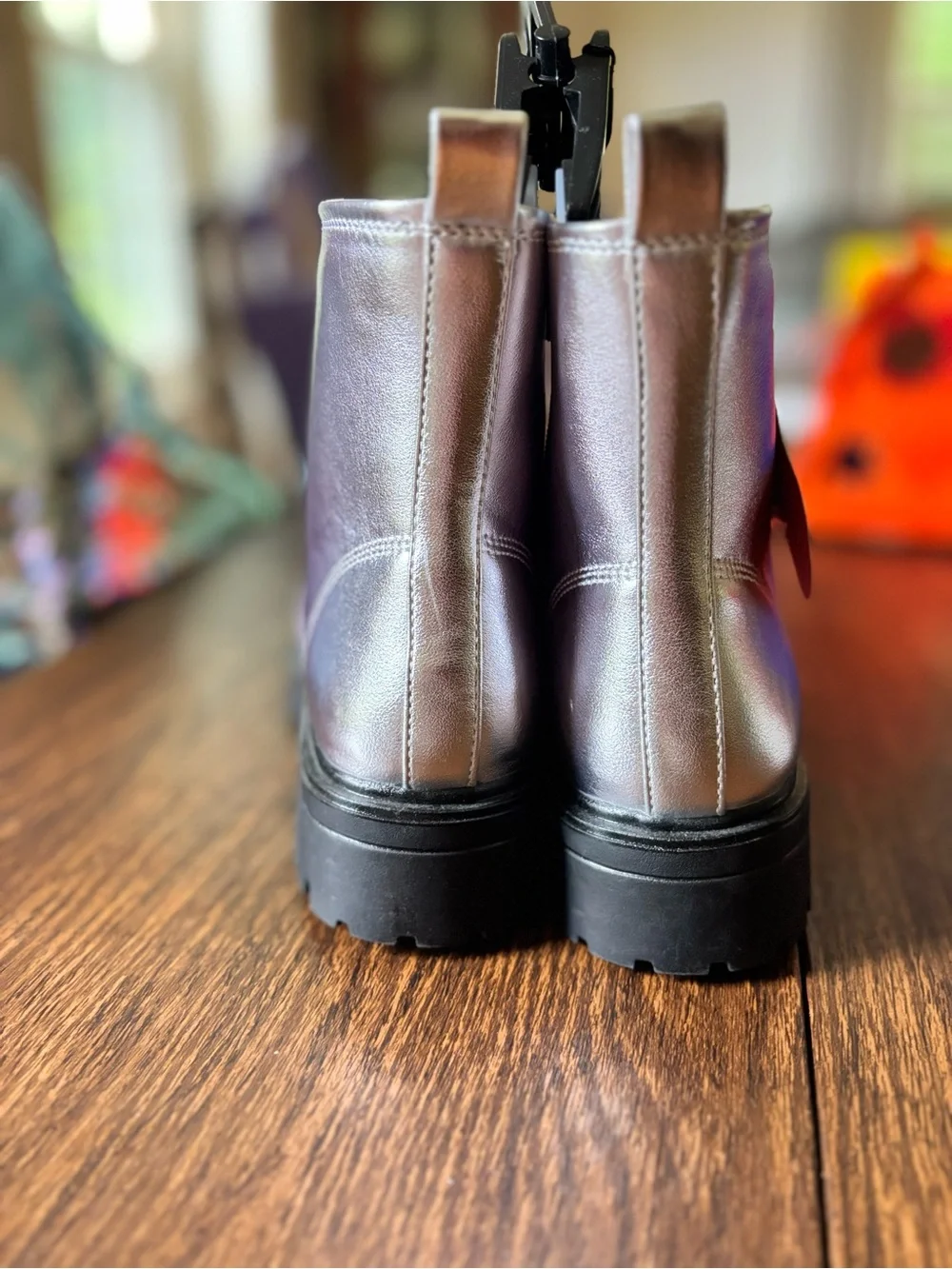 wonder nation Iridescent Purple Lace-Up Combat Boots with Black Soles